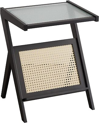 #ad Black End Table Bamboo Wood Side Tables for Living Large Black bamboo $47.46