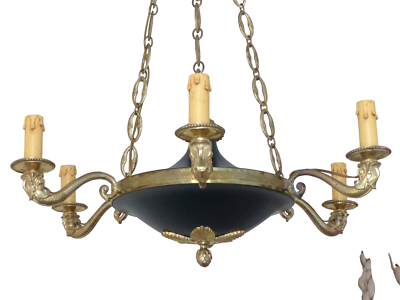#ad #ad Antique French 6 Arms Ormolu Bronze Brass Tole Chandelier Ceiling Empire 1930 $1035.00