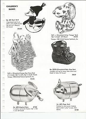 #ad 1978 VINTAGE AD SHEET #2273 STERLING SILVER CHARACTER BANKS incl SNOOPY $15.00
