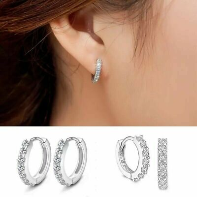 #ad Silver Plated CZ Cubic Huggie Hoop Small Earrings E21 Lab Created $2.99