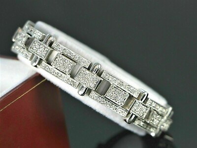 #ad 13.75Ct Round Simulated Diamond White Gold Plated Mens Exclusive Tennis Bracelet $224.86