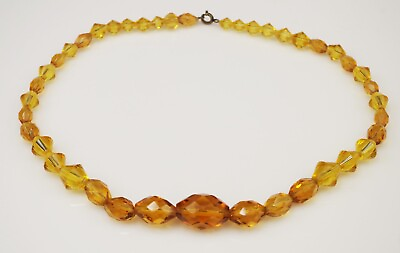 #ad ART DECO FACETED GRADUATED CRYSTAL AMBER YELLOW NECKLACE 18quot; ESTATE JEWELRY $41.85