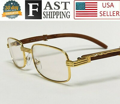 Mens Women Migos Vintage Gold Wood Frame Fashion Clear Lens Eye Glasses Designer $10.98