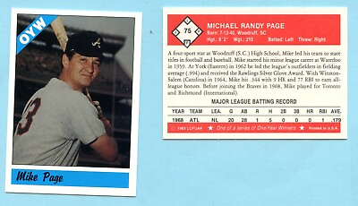 #ad 1983 One Year Winners Baseball card # 75 Mike Page Atlanta Braves $9.95