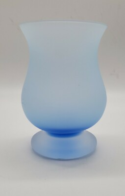 #ad Vintage Blue Satin Frosted Glass Pedestal Vase Shaped 6quot; x 4quot; $9.97