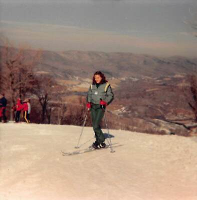 #ad Vtg 1980s Color Photo Pretty Woman Posing Ski Skiing Winter Snow Mountain #6 $3.50