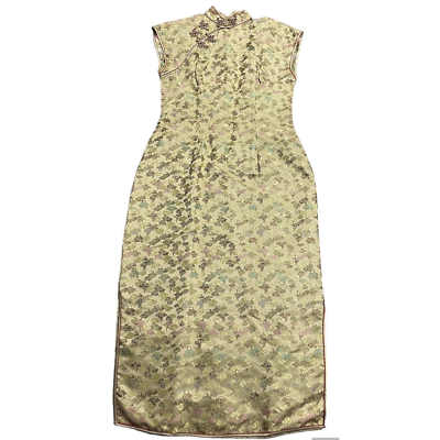 #ad VTG Silk Chinese Qipao Dress Cheongsam 1960#x27;s Midi Mandarin Collar Yellow 60#x27;s $289.99