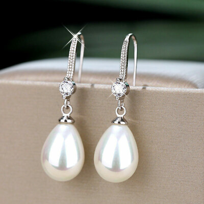 #ad Women Pearl 925 Silver Drop Earring Elegant Anniversary Party Gift A Pair C $2.75