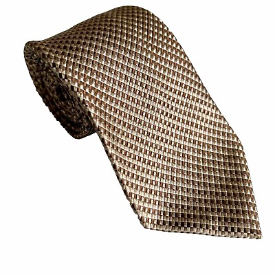 #ad Van Heusen 100% Silk Men’s Neck Tie Gold Beige Black Handmade Made In China $15.00
