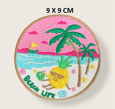 #ad Beach Life Round Funny Cartoon embroidered iron sew on patch Badge Applique 966 GBP 2.50