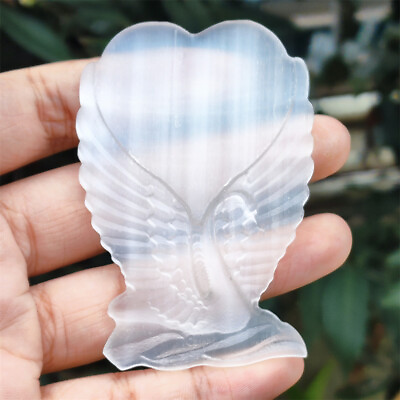 #ad 3.1quot; Natural Selenite Stone Heart Wing Carved Quartz Crystal Decorate Care 1Pcs $15.86