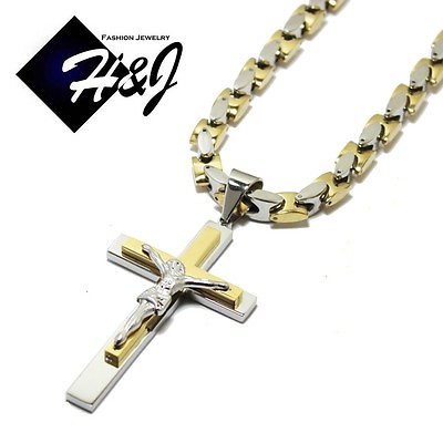 #ad 18 40quot;MEN Stainless Steel 8mm Silver Gold Plated Interlock Chain Pendant*GSJ01 $54.99