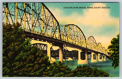 #ad c1940s Linen Missouri River Bridge Pierre South Dakota Vintage Postcard $4.99