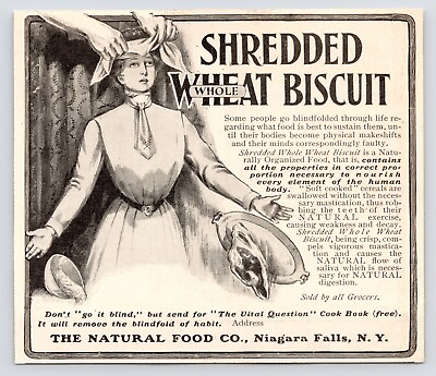 #ad c1880s Shredded Wheat Biscuit TAKE OFF THE BLINDFOLD Food Art Antique Print Ad $15.25