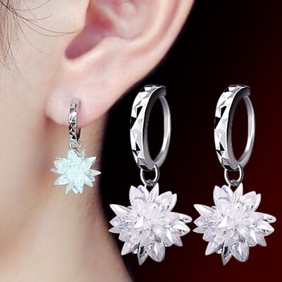 #ad #ad Women 925 Sterling Silver Earring Ice Snow Flower Earrings Ear Stud Dangle 1Pair $18.59
