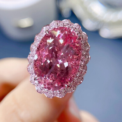 #ad New 18mm Big Gemstone Charm Pink Topaz Luxury Women Girl Jewelry Silver Ring $9.59
