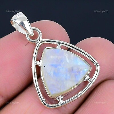#ad #ad Natural Rainbow Moonstone Gemstone Pendant White 925 Sterling Silver Jewelry $11.99