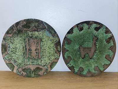 #ad LOT of 2 Aztec Mayan amp; Llama Copper Wall Plate 8quot; Copper Vintage $17.99