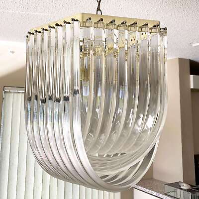 Hollywood Regency Gold Lucite Ribbon Loop Carlo Nason Style Lucite Chandelier $2495.00