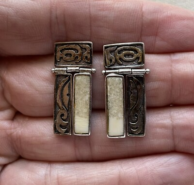 #ad Tribal Boho Steampunk Dangle Earrings Sterling Stone Symbols Mystic Artisan 1quot; $44.00