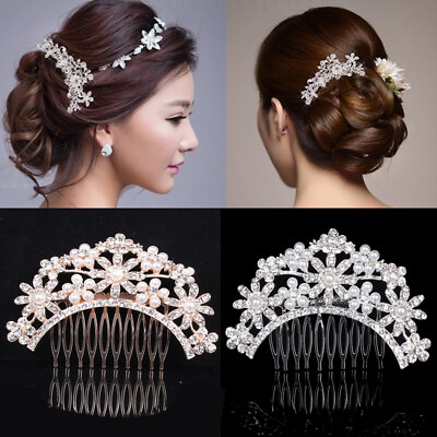 #ad Flower Wedding Bridal Hair Accessories Comb Clips Piece Crystal Diamante Pearl C $4.89