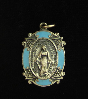 #ad Vintage Mary Miraculous Blue Enamel Medal Religious Holy Catholic $18.39