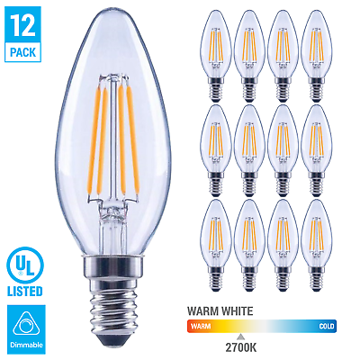#ad 12 Pack LED 5.5W Chandelier Filament B11 Clear Bulb Candelabra E12 Warm White $21.95