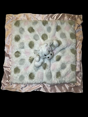 #ad Little Giraffe Baby Lovey Cow Pink Polka Dot Fluffy Satin Edge Security Blanket $21.99