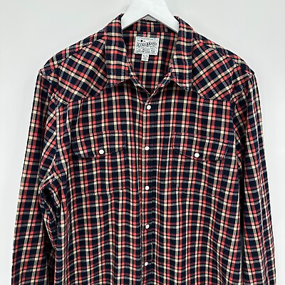 #ad Lucky Brand Shirt Pearl Snap Mens Size XL Long Sleeve Plaid 100% Cotton Blue Red $29.95