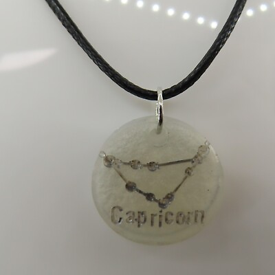 #ad CAPRICORN Pendant Necklace Silver White Zodiac Sign Black Cord Adjustable 22 in $7.99