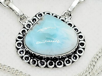 #ad Larimar Gemstones 925 Sterling Silver Handmade Designer Necklace Set $66.29