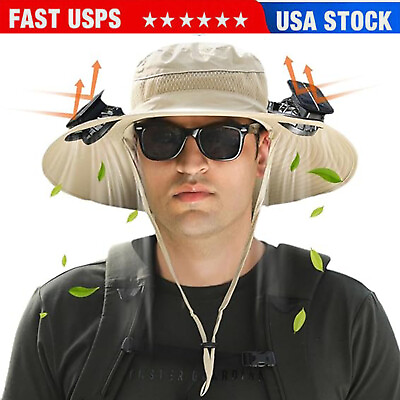 #ad Wide Brim Solar Fan Outdoor Fishing HatSunscreen Sun Hat with Fan $33.86