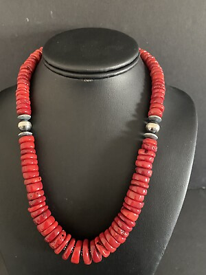 #ad Navajo Sterling Silver Coral Bead Necklace 18 Inch $250.00