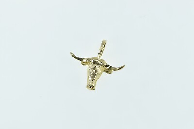 #ad 14K 3D Bull Head Horns Cow Steer Western Charm Pendant Yellow Gold *53 $71.95