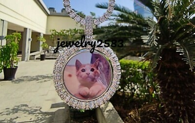 #ad Men#x27;s Natural Moissanite Studded Small Pet Picture Pendant 925 Silver Free Chain $449.99