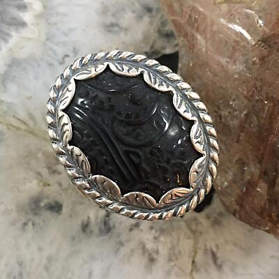 #ad Carolyn Pollack Sterling Silver Oval Carved Black Onyx Decorated Unisex Ring $101.25