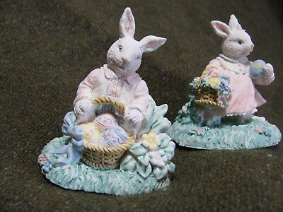 #ad Vintage small boy and girl rabbit figurine set $7.99