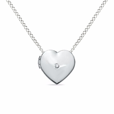 #ad Natural Diamond Accent Heart Locket w 18quot; Chain Sterling Silver Valentine Gifts $97.19