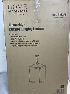 #ad Home Decorators Havenridge 4 Light Matte Black Outdoor Chandelier with Glass $143.96