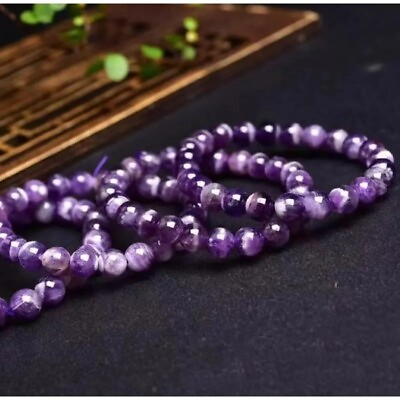 #ad Natural Amethyst Stone Beaded Bracelet Purple Crystal Gemstone Stretch Bracelet $12.99
