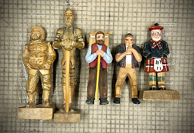 #ad Vintage Lot of 5 Wood Carved Folk Art Figures Ouro Hans Huggler Wyss Boyer $95.00