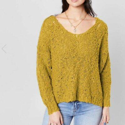 #ad Yellow Free People Gold Sunday Shore Knit Sweater sz S $60.00