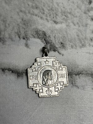 #ad Vintage Aluminum Jesus Mary IHS Crusade Cross Catholic Charm Pendant Medal Vtg $10.19
