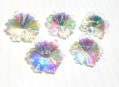 5 Iridescent AB Snowflake Chandelier Crystals 30mm TWO Hole Glass Beads $9.99