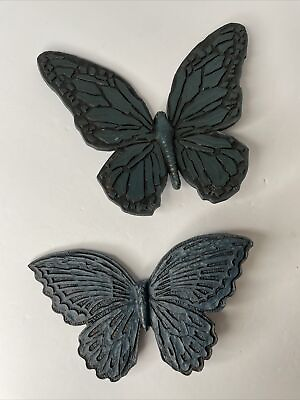 #ad 2 Butterflies Wall Vintage Decor Syroco Mid Century USA Collectable Dark Blue $23.00