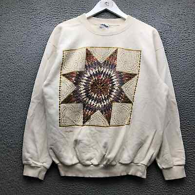 #ad Vintage 1994 Lone Star Geometric Crossroads Designs Sweatshirt Women Large L Tan $24.99