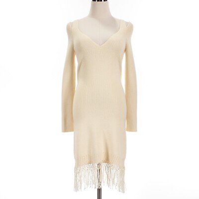#ad Derek Lam 10 Crosby NWT Stretchy Fringe Dress w Cut Outs XS in Afterglow Cream $337.49