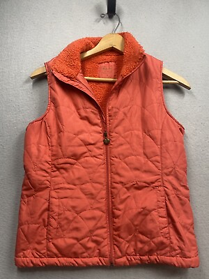 #ad Three Hearts Vest Women’s Sz M Quilted Fleece Lined Full Zip Coral Has Pockets $11.99
