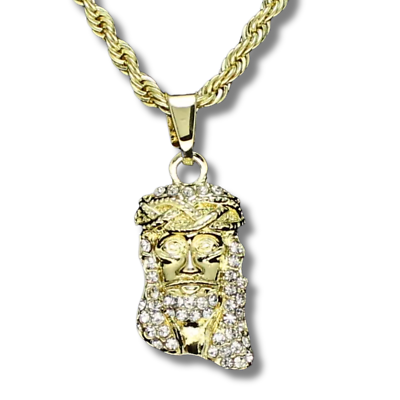 #ad Mini Jesus Piece Cz Religious Pendant 14k Gold Plated Rope Hip Hop Necklace $9.49