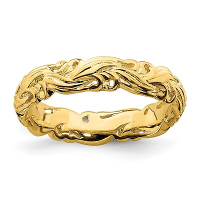 #ad Sterling Silver Stackable Expressions Gold plated Carved Band $29.43